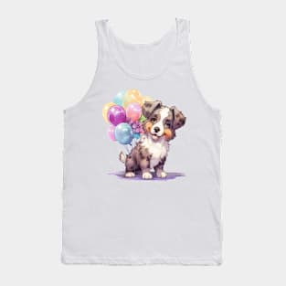 Australian Shepherd Dog Holding Balloons Tank Top